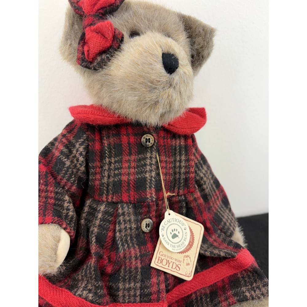 Boyds Bears Juniper J Bearsley Red Plaid Dress Bow 919810 Vintage Retired Tag